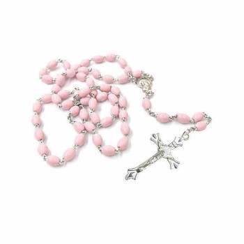 Pink Communion Rosary Beads